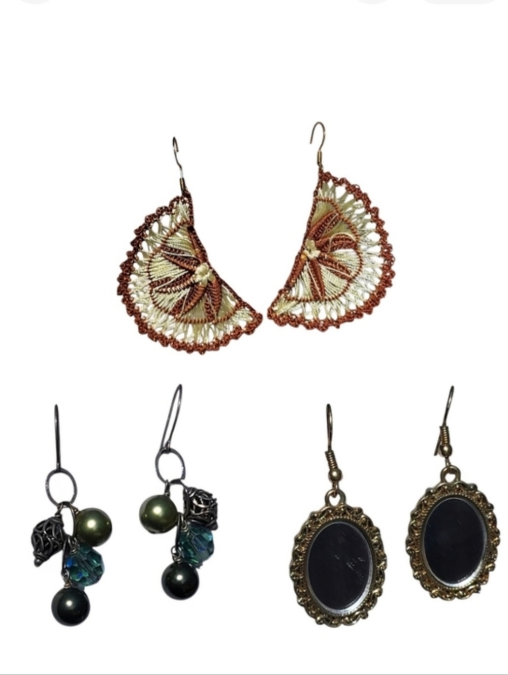 3 Pairs Ornate Dangle Earrings